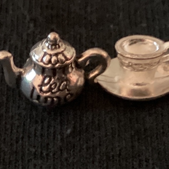 Miniature tea pot and cup saucer silver colored - Picture 5 of 6